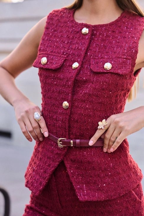 Ensemble Bordeaux Impérial – Tailleur Tweed