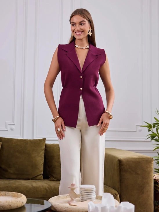 Gilet “Rosalie” – Blazer Sans Manches Bordeaux