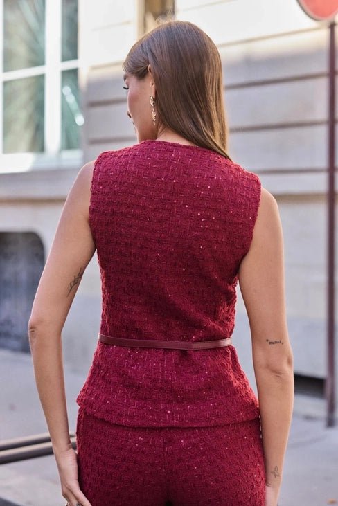 Ensemble Bordeaux Impérial – Tailleur Tweed