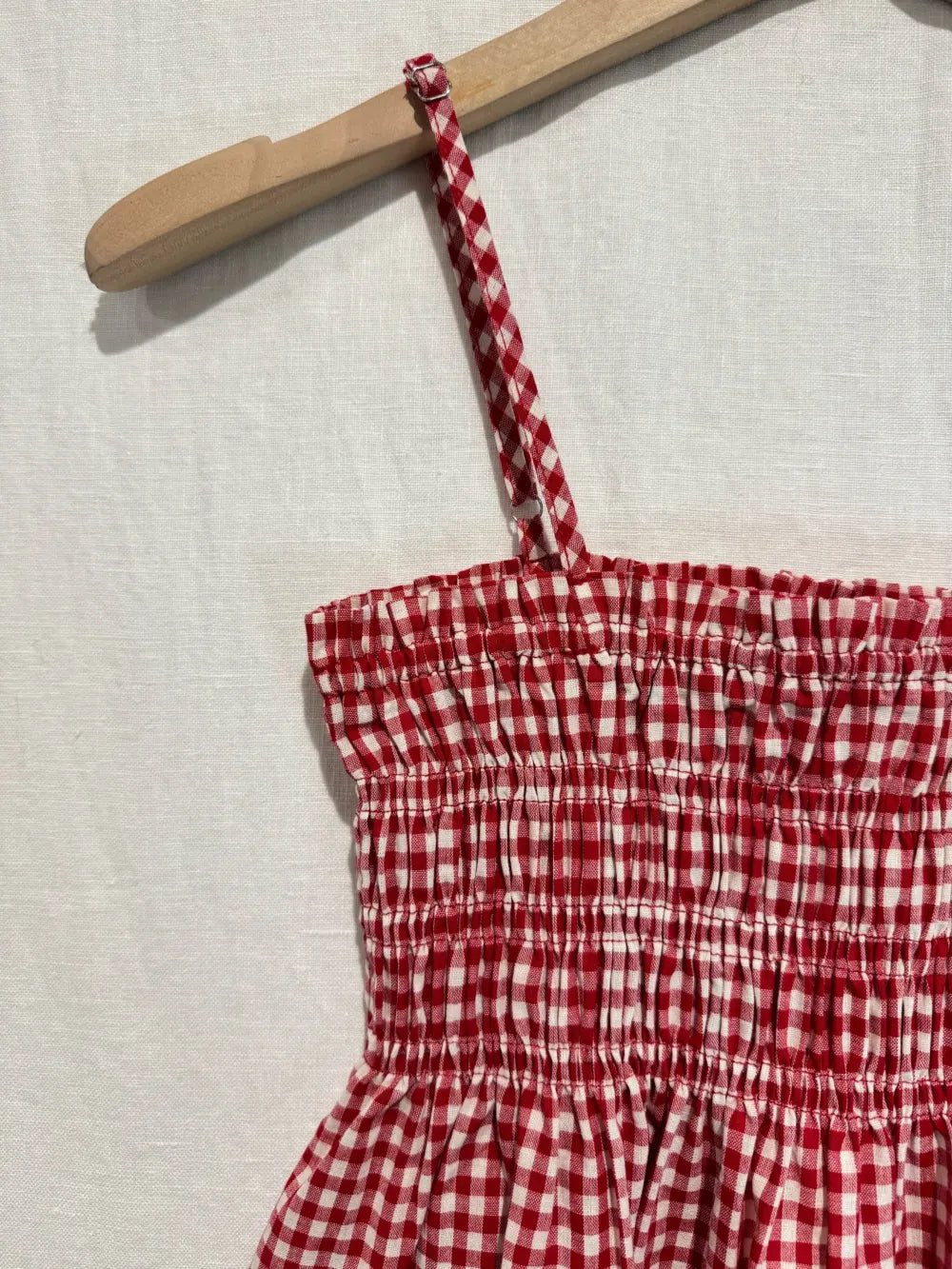 Haut femme vichy rouge 100% coton – Top smocké chic été