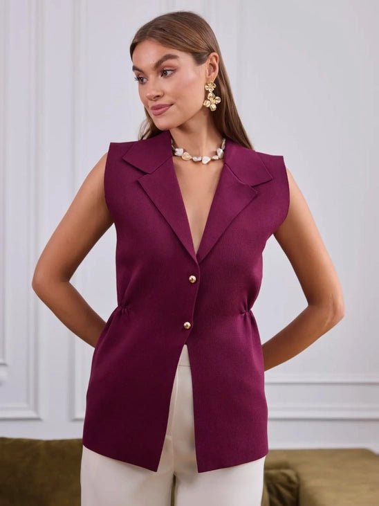Gilet “Rosalie” – Blazer Sans Manches Bordeaux
