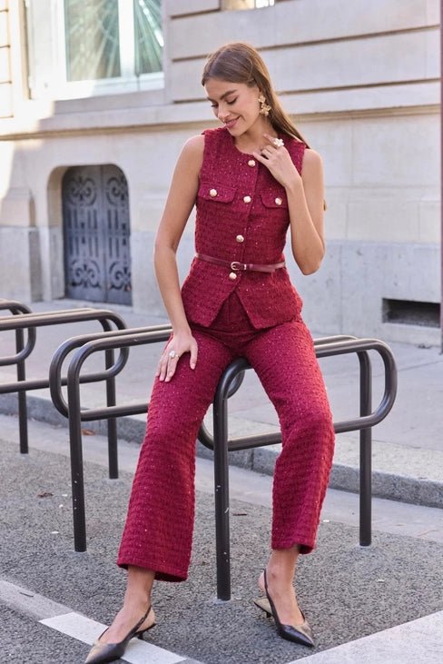 Ensemble Bordeaux Impérial – Tailleur Tweed
