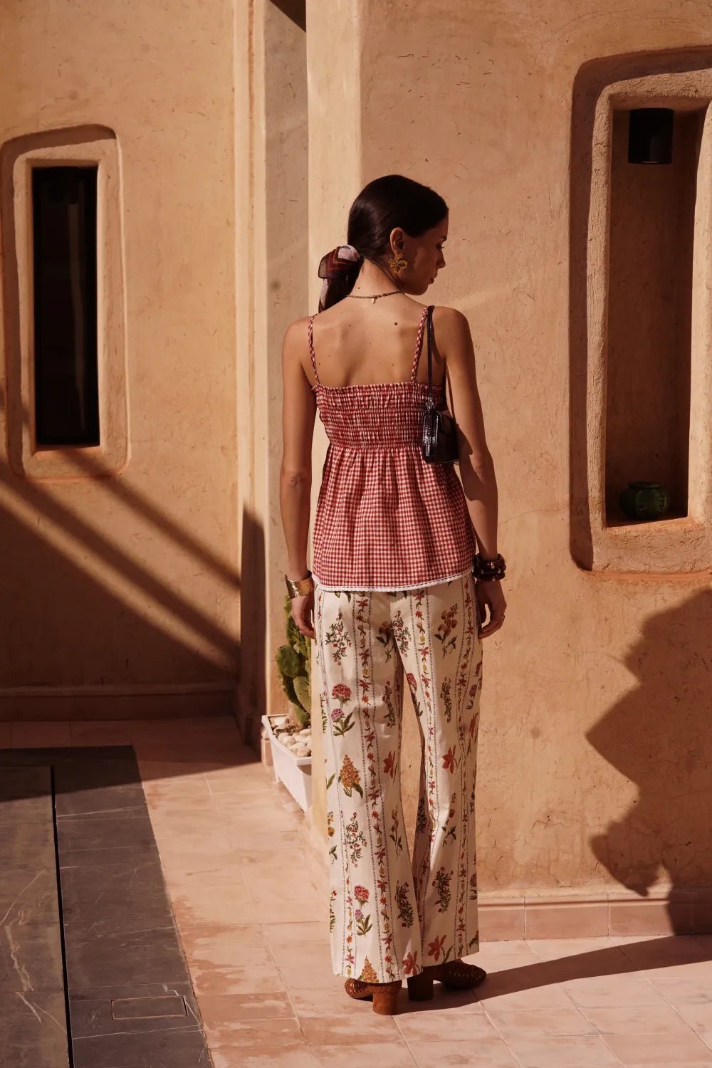 Haut femme vichy rouge 100% coton – Top smocké chic été