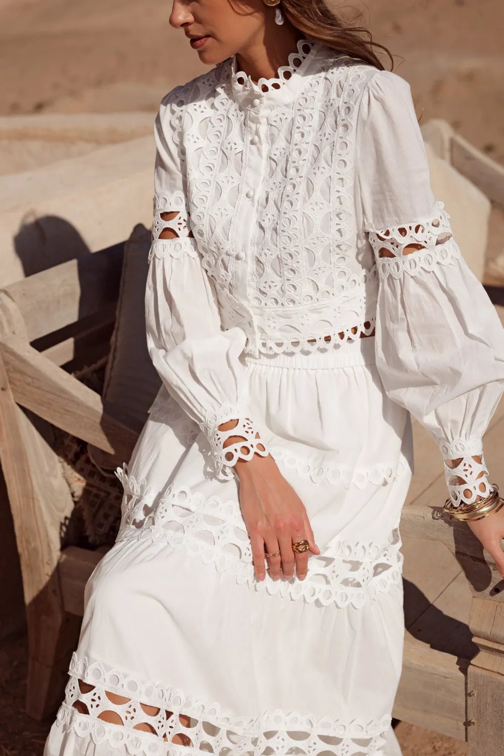 Ensemble Amara – Ensemble bohème chic en coton blanc avec dentelle 100% Coton