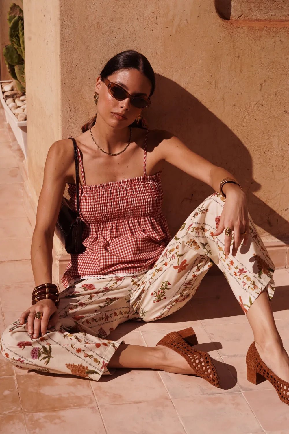 Haut femme vichy rouge 100% coton – Top smocké chic été