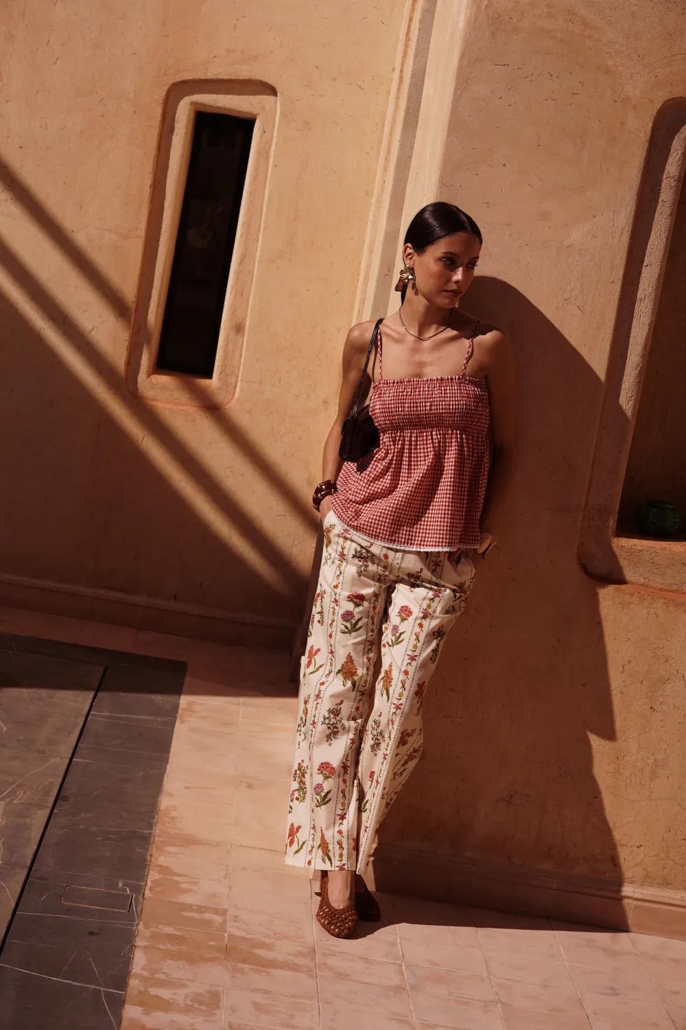 Haut femme vichy rouge 100% coton – Top smocké chic été