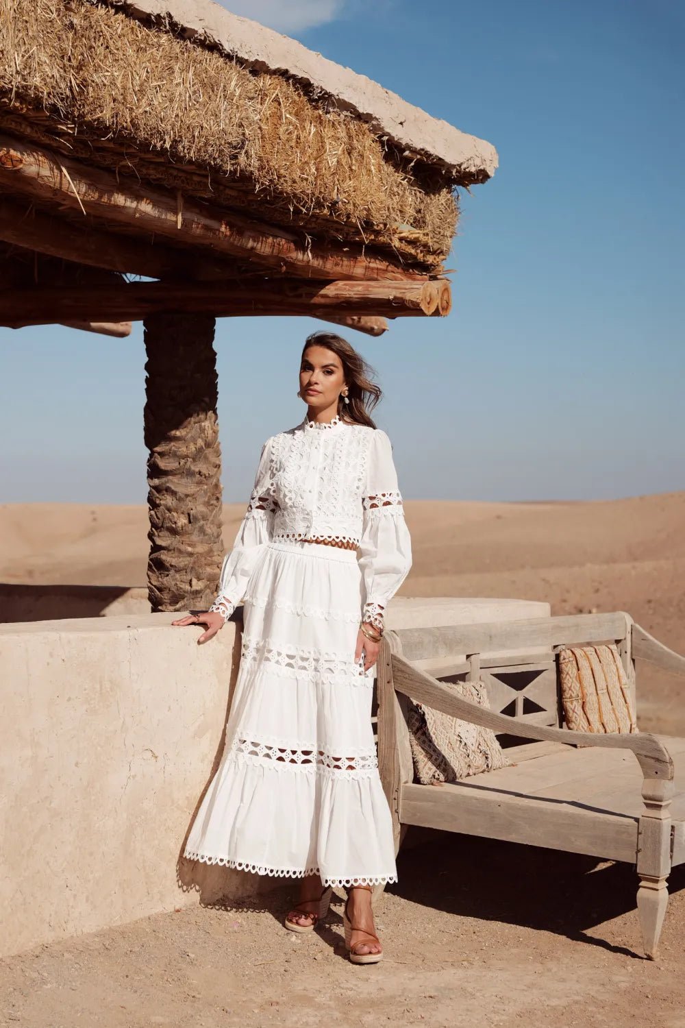 Ensemble Amara – Ensemble bohème chic en coton blanc avec dentelle 100% Coton