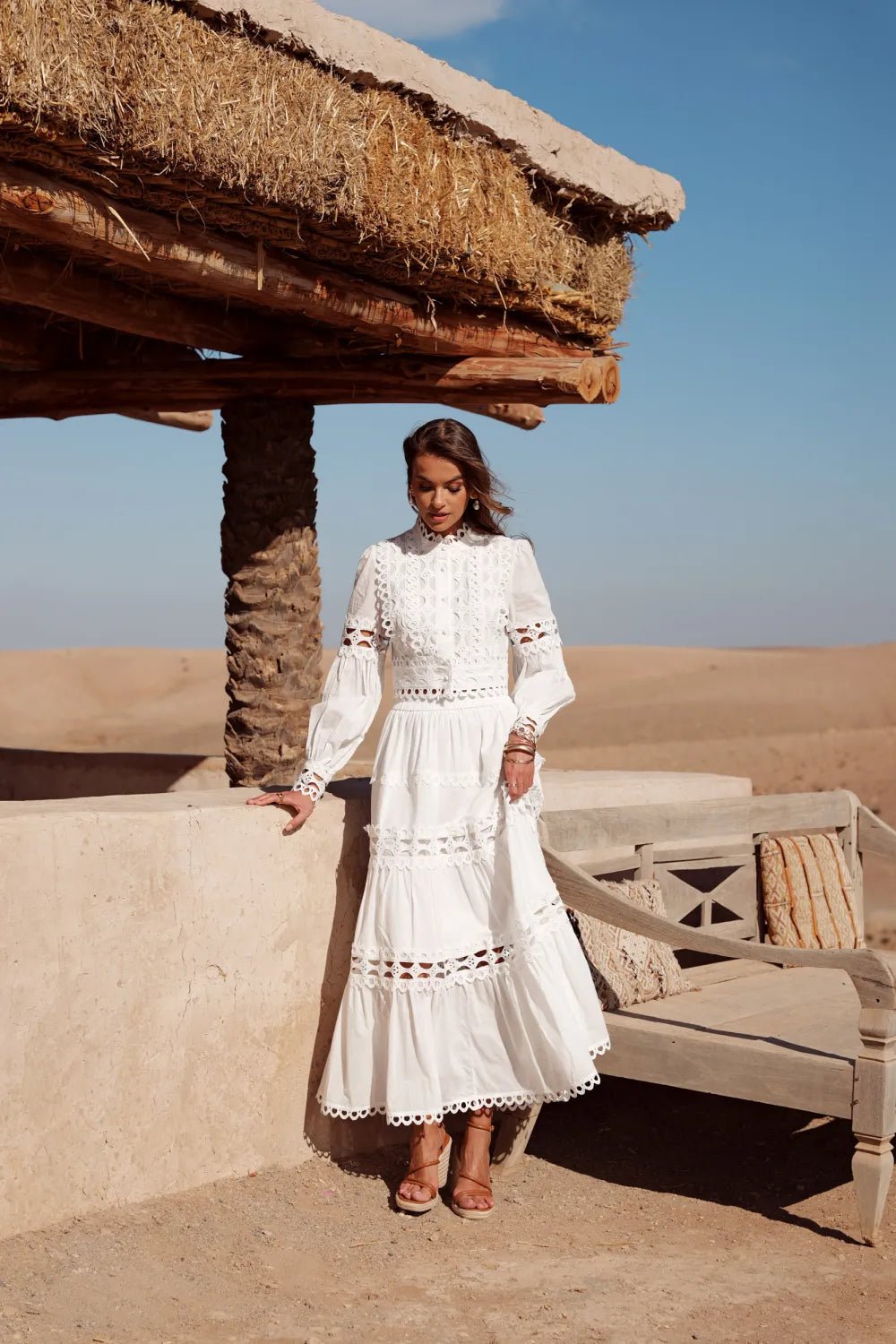 Ensemble Amara – Ensemble bohème chic en coton blanc avec dentelle 100% Coton