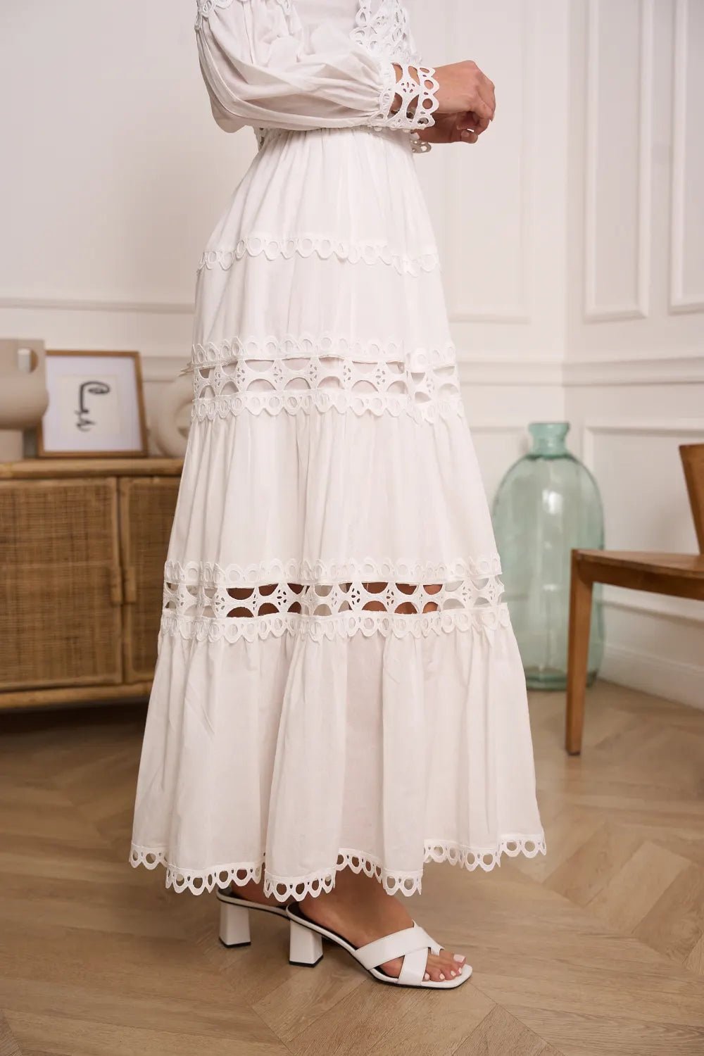 Ensemble Amara – Ensemble bohème chic en coton blanc avec dentelle 100% Coton