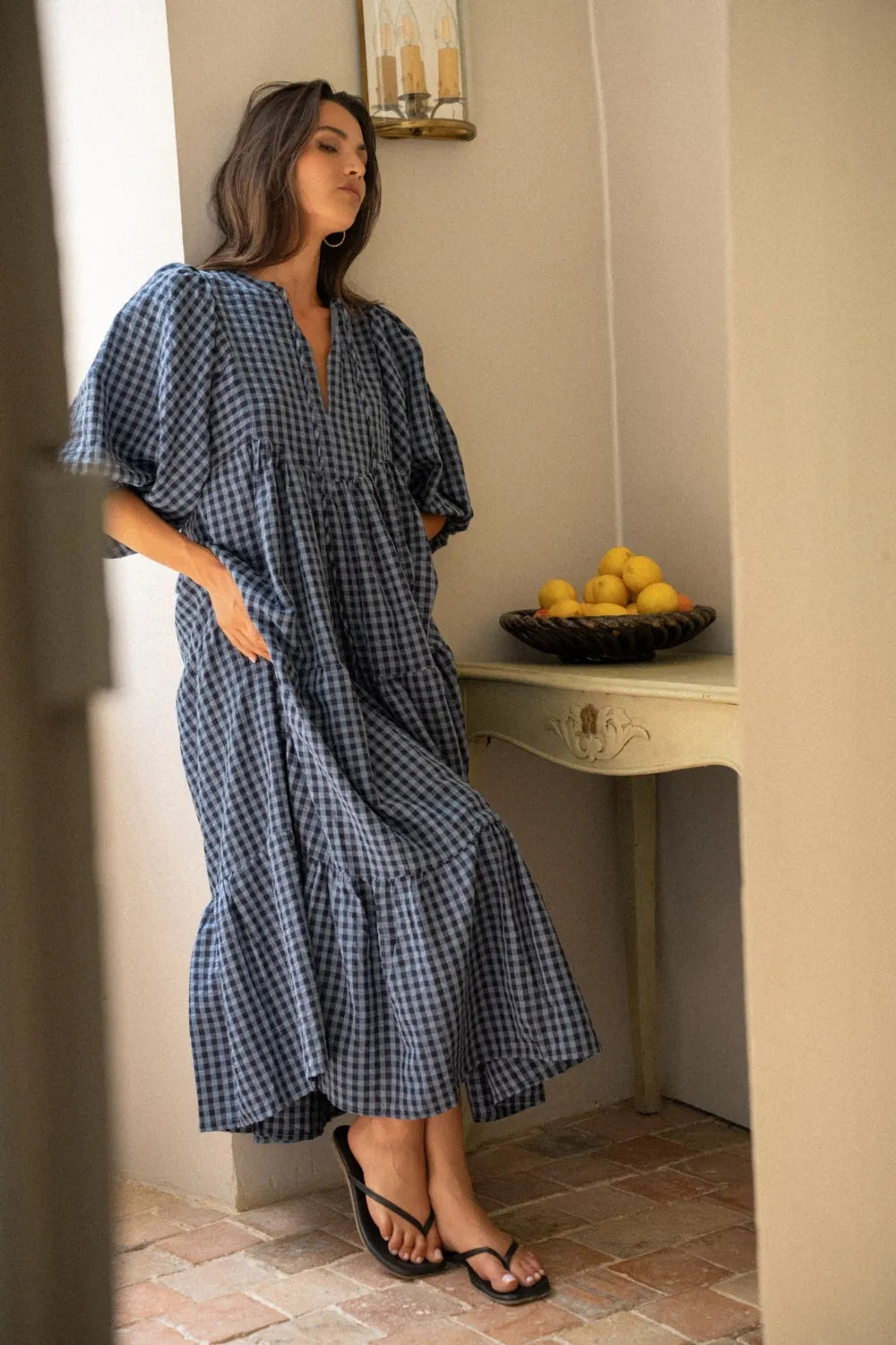 Robe Colombe – Robe Longue Vichy Marine Oversize