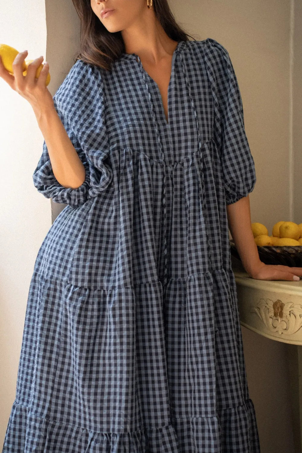 Robe Colombe – Robe Longue Vichy Marine Oversize