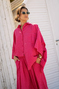 Ensemble Ottoline – Chemise &amp; Pantalon Large Vichy Fuchsia