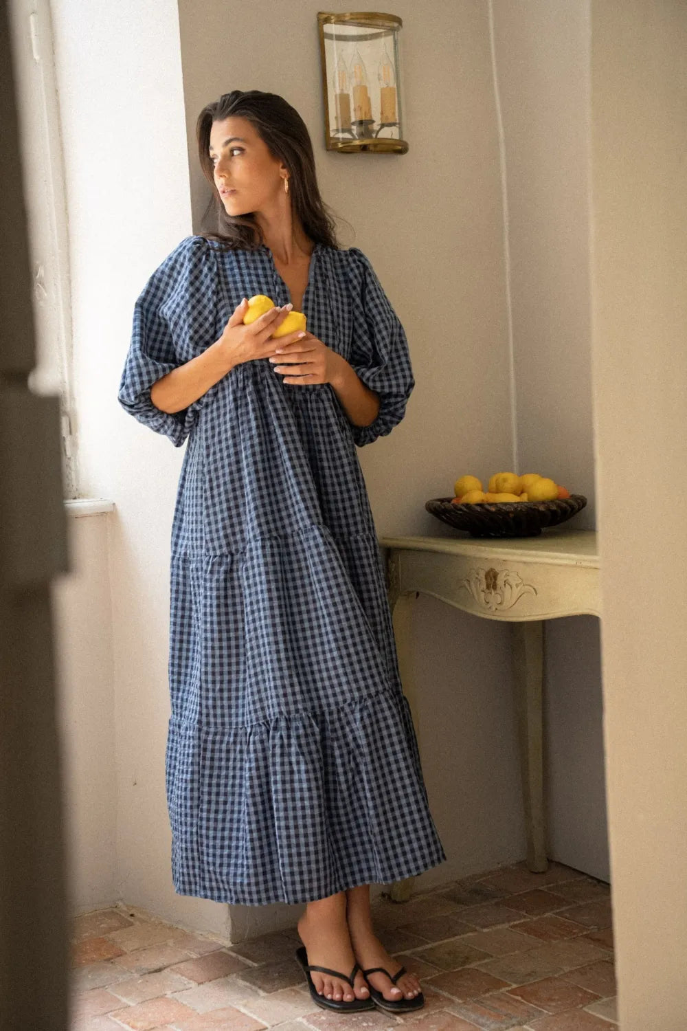 Robe Colombe – Robe Longue Vichy Marine Oversize