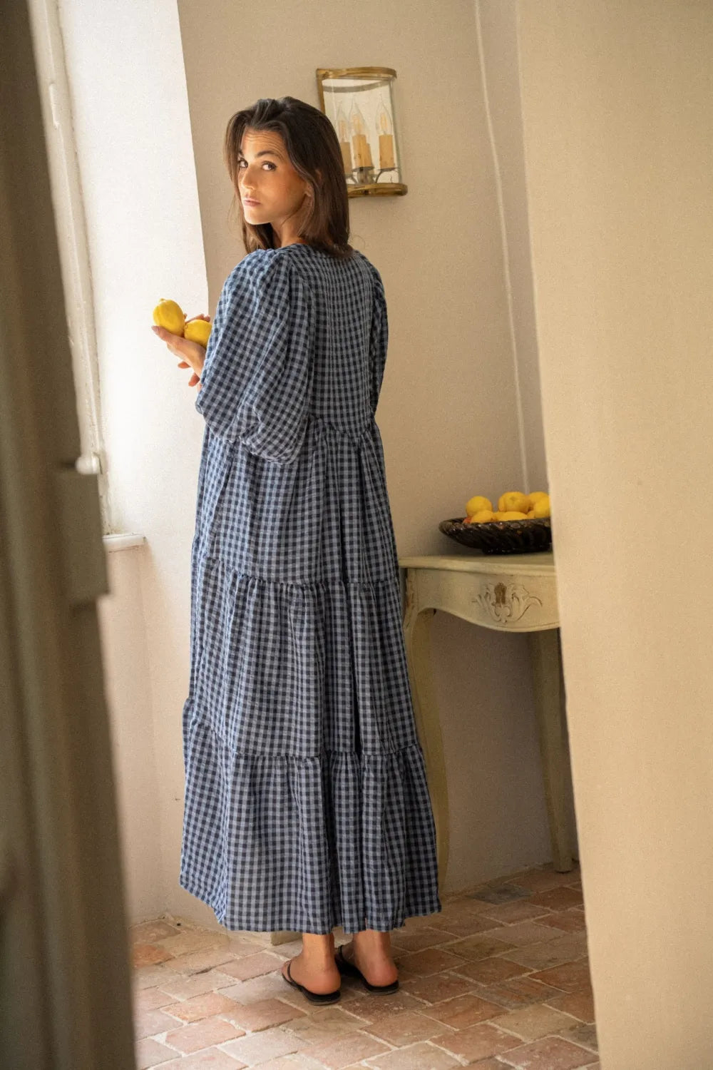 Robe Colombe – Robe Longue Vichy Marine Oversize