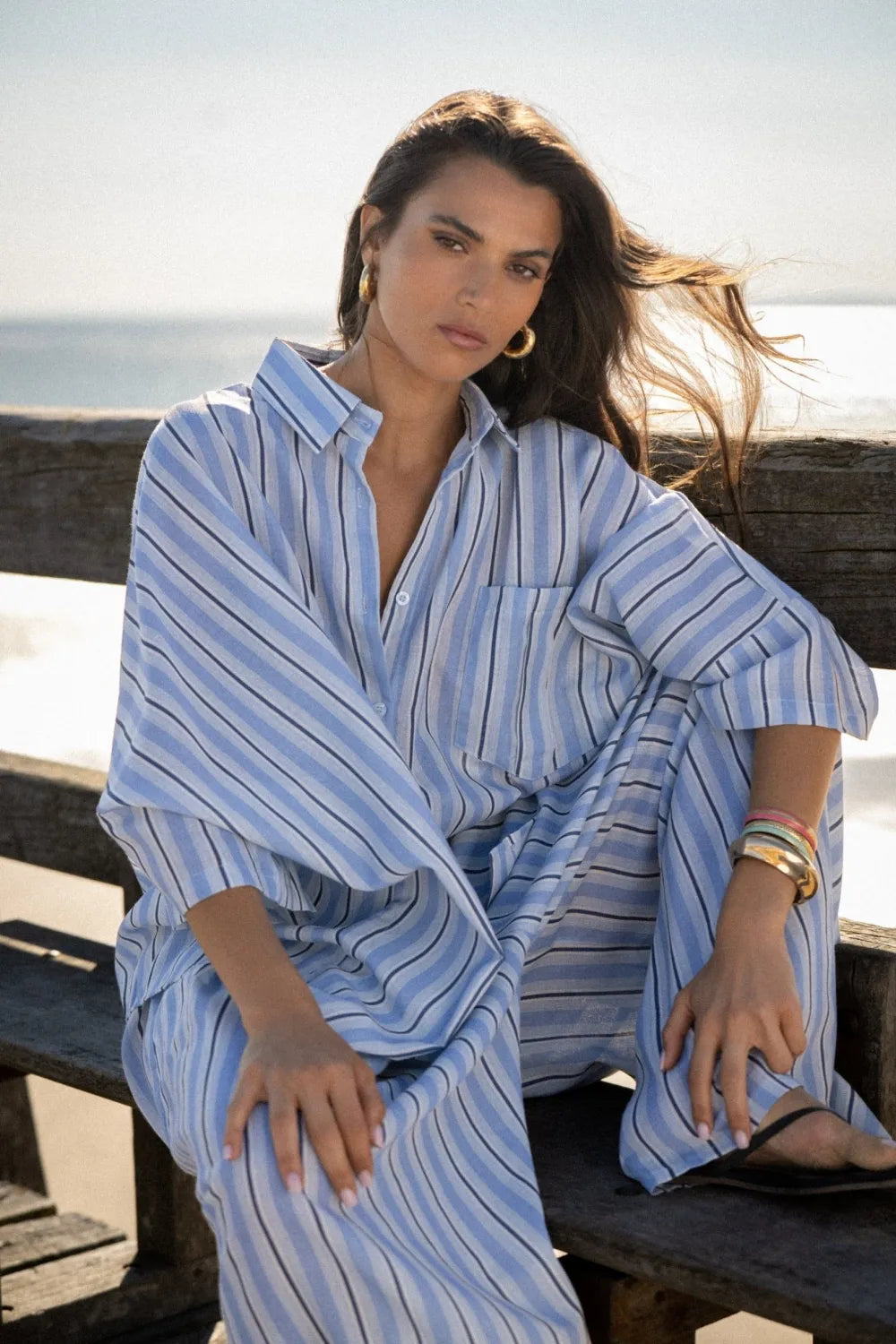 Ensemble deux pièces rayé bleu Blandine pour femme en taille unique