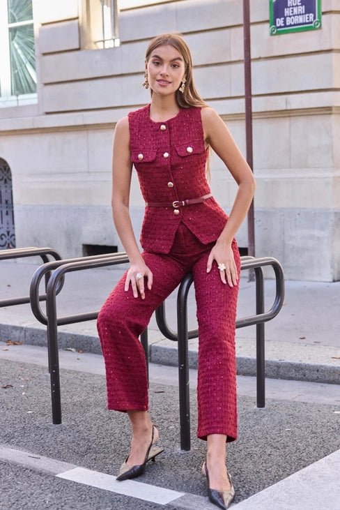 Ensemble Bordeaux Impérial – Tailleur Tweed