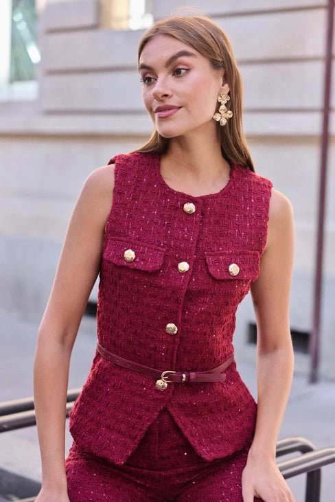 Ensemble Bordeaux Impérial – Tailleur Tweed