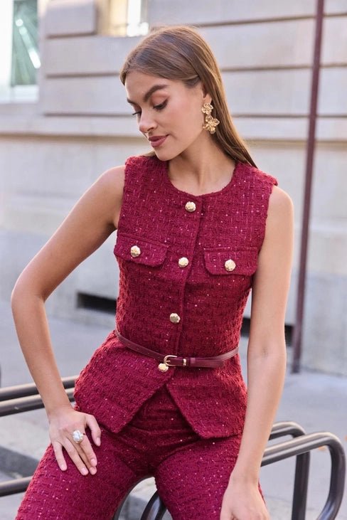 Ensemble Bordeaux Impérial – Tailleur Tweed