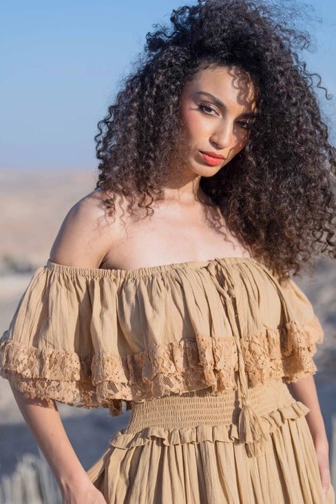 Robe Sahara – Longue Bohème Épaules Dénudées en Coton Bio - Ruth Collection