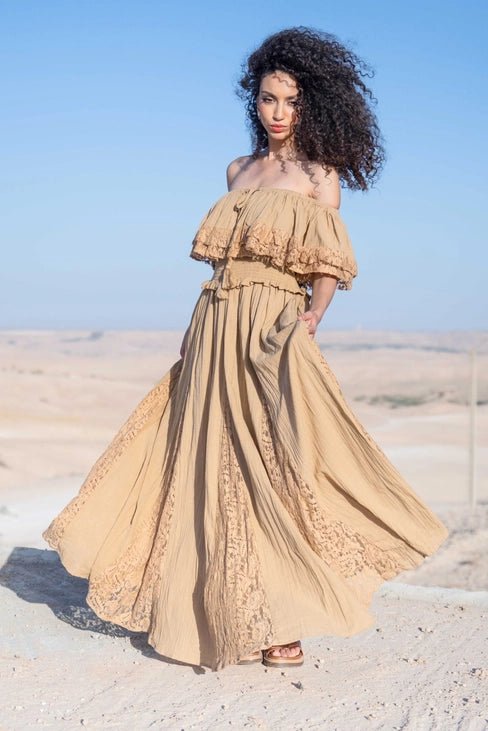 Robe Sahara – Longue Bohème Épaules Dénudées en Coton Bio - Ruth Collection