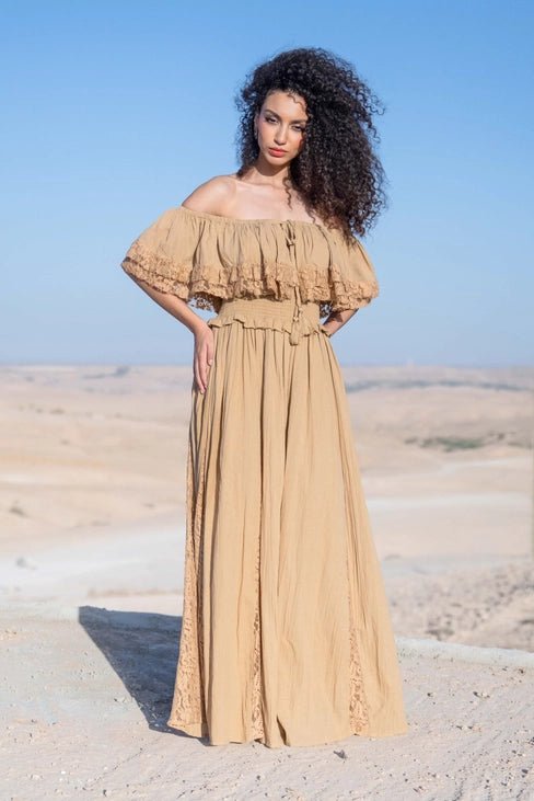 Robe Sahara – Longue Bohème Épaules Dénudées en Coton Bio - Ruth Collection